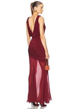 L'Academie by Marianna Enoa Midi Dress in Maroon - Burgundy. Size M (also in L).