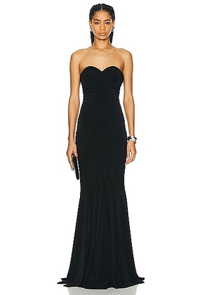 Norma Kamali Strapless Shirred Front Fishtail Gown in Black - Black. Size M (also in S).