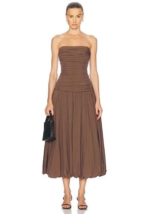 NICHOLAS Strapless Midi Dress in Chocolate - Chocolate. Size 8 (also in ).