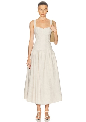 NICHOLAS Makenna Drop Waist Corset Midi Dress in Oat - Neutral. Size 6 (also in 0, 2, 8).