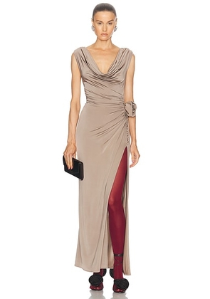 Magda Butrym Cowl Neck Long Dress in Beige - Beige. Size 38 (also in ).
