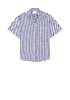 Le Père Double Short Sleeve Button Down in Midnight Stone - Blue. Size L (also in M, XL/1X).