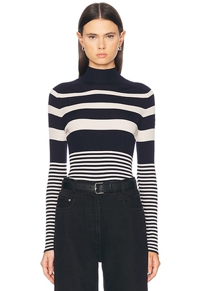 Moncler Long Sleeve Turtleneck Top in White & Blue - Navy. Size L (also in ).