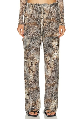 Lapointe Printed Mesh Drawstring Cargo Pant in Snake Print - Brown. Size S (also in ).
