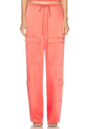 Lapointe Doubleface Satin Drawstring Cargo Pant in Hot Coral - Coral. Size L (also in S, XS).