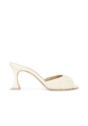 Manolo Blahnik Jadara 70 Mule Sandal in Light Khaki & Light Cream - Cream. Size 36.5 (also in 37).