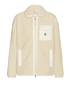 Moncler Fleece Zip Up Cardigan in Light Beige - Beige. Size L (also in M, XL/1X).