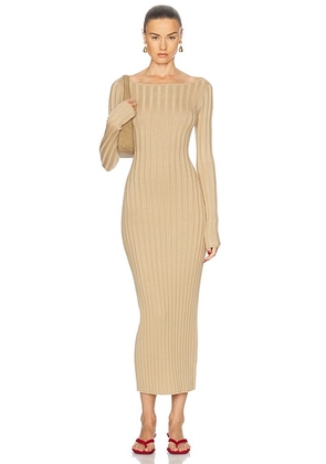 L'Academie by Marianna Kayce Midi Knit Dress in Camel - Tan. Size L (also in XL).