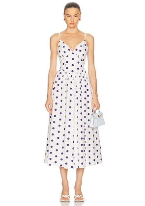 NICHOLAS Becker Princess Waist Midi Dress in Ivory Navy Polka Dot - White,Navy. Size 8 (also in ).