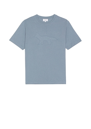 Maison Kitsune Crafted Profile Fox Comfort Tee in Zinc Grey - Blue. Size M (also in S).