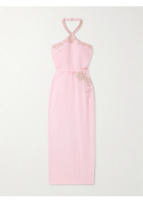 MISS SOHEE - Ara Sequin And Crystal-embellished Crepe Halterneck Gown - Pink - UK 6,UK 8,UK 10
