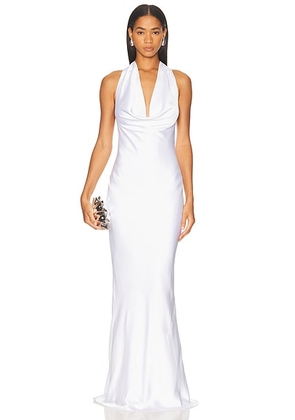 Norma Kamali Halter Drape Bias Gown in Snow White - White. Size M (also in L, S, XL, XS).