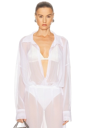Norma Kamali Super Oversized Boyfriend Shirt Bodysuit in Snow White - White. Size M (also in L, S, XL, XS).