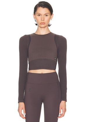 On Studio Knit Long Crop Top in Pebble & Black - Brown. Size M (also in L, S, XS).