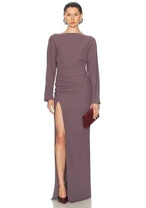 Lapointe Stretch Drape Crepe Off The Shoulder Dress in Mocha - Taupe. Size 4 (also in 2, 6).