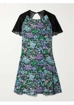 LES RÊVERIES - Floral-print Silk Crepe De Chine And Chiffon Mini Dress - Blue - US0,US2,US4,US6,US8,US10,US12