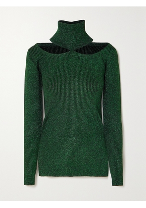 CHRISTOPHER KANE - Cold-shoulder Ribbed Lurex Turtleneck Top - Green - x small,small,medium,large,x large
