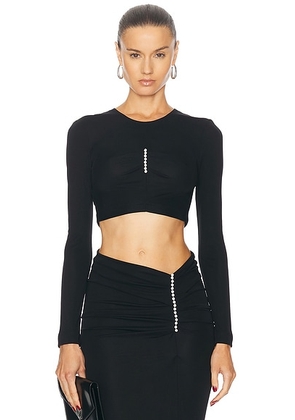 Moschino Jeans Long Sleeve Crop Top in Black - Black. Size 38 (also in 36).
