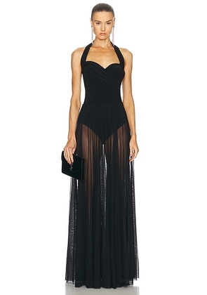 Norma Kamali Cayla Flared Gown in Black - Black. Size L (also in XL, XS).