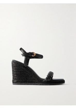 Gianvito Rossi - Cruz 85 Braided Leather Espadrille Wedge Sandals - Black - IT35,IT35.5,IT36,IT36.5,IT37,IT37.5,IT38,IT38.5,IT39,IT39.5,IT40,IT40.5,IT41,IT41.5,IT42