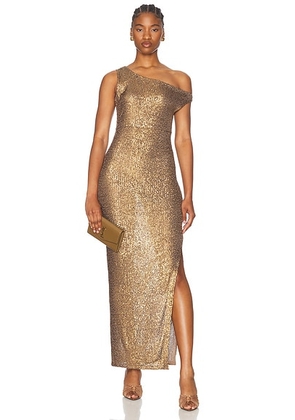 Norma Kamali Drop Shoulder Fitted Gown in Bronze - Metallic Bronze. Size XS (also in M, S, XL).