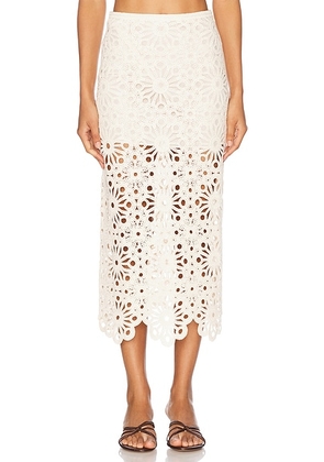 L'Academie by Marianna Shay Midi Skirt in Beige - Cream. Size L (also in M, S, XL, XS).