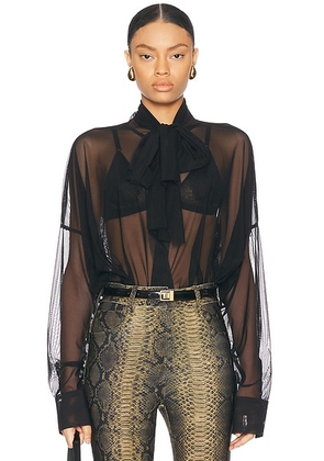 Norma Kamali Super Oversized Boyfriend Shirt Bow Bodysuit in Black - Black. Size L (also in M, S, XL, XS).