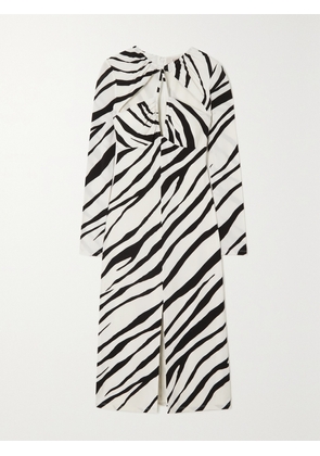 ET OCHS - Eleanor Cutout Ruched Zebra-print Stretch-jersey Midi Dress - White - US0,US2,US4,US6,US8,US10,US12