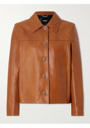 Versace - Debossed Paneled Textured-leather Jacket - Brown - IT36,IT38,IT40,IT42,IT44,IT46