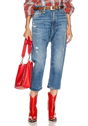 R13 Tailored Drop Slim Crop Leg in Bain Blue - Denim-Medium. Size 24 (also in ).