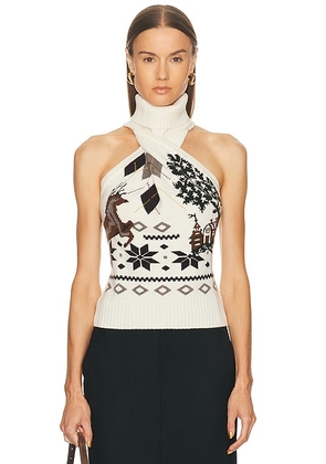 Monse Mixed Fair Isle Halterneck Sweater in Ivory - Ivory. Size M-L (also in ).