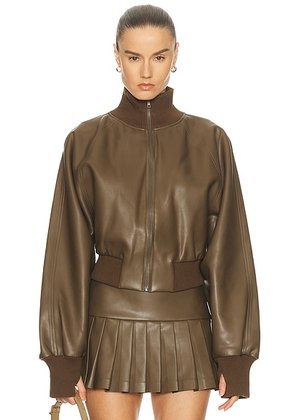 Norma Kamali Oversized Turtleneck Bomber Jacket in Bark - Olive. Size L (also in M, S, XS).