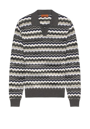 Missoni Long Sleeve Polo in Grey & Beige - Grey. Size 46 (also in 48, 50, 52).