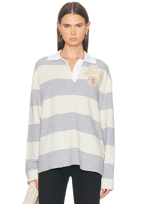 Moncler Long Sleeve Polo Sweater in Grey - Ivory,Light Grey. Size M (also in L, S, XS).