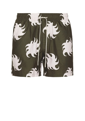 OAS Pine Ember Swim Shorts in Green - Olive. Size L (also in M, S, XL/1X).