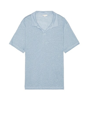 Onia Shaun Linen Polo in Dusty Blue - Blue. Size S (also in L, M, XL/1X).