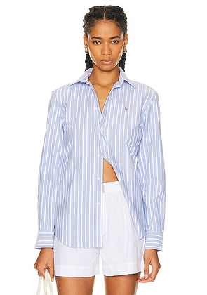 Polo Ralph Lauren Oxford Long Sleeve Button Up Shirt in Harbor Island Blue & White - Baby Blue. Size 0 (also in 2, 4, 6).