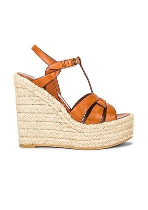 Saint Laurent Tribute Espadrille Wedge Sandals in Ambre - Black. Size 40.5 (also in 39, 41).