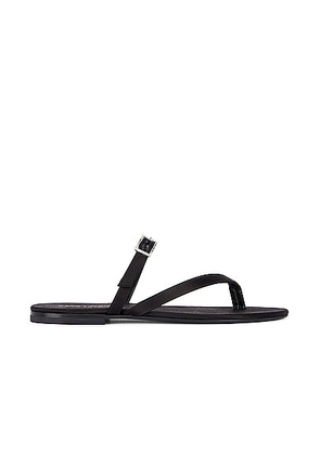 Saint Laurent Laszlo Flat Slide in Noir - Black. Size 36.5 (also in 36, 37, 37.5, 38.5, 39, 39.5, 40, 41).