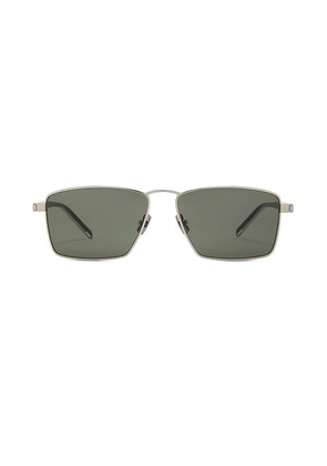 Saint Laurent Metal Square Sunglasses in Silver & Grey - Metallic Silver. Size all.