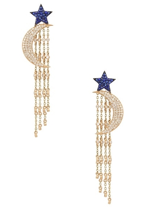 Siena Jewelry Star Moon Earring in 14k Yellow Gold  Diamond  & Sapphire - Metallic Gold. Size all.