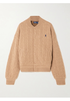 Polo Ralph Lauren - Embroidered Cable-knit Wool And Cashmere-blend Bomber Jacket - Brown - small,medium,large