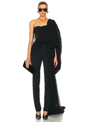 Saint Laurent One Shoulder Drape Top in Noir - Black. Size 34 (also in 38).