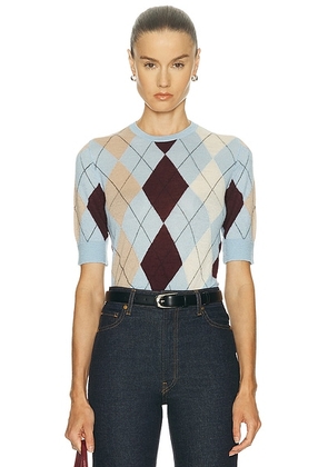 KHAITE Anders Cashmere Top in Light Blue Multi - Baby Blue. Size L (also in S).