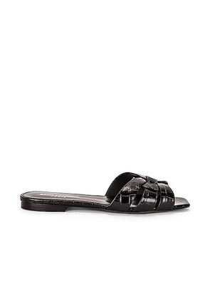 Saint Laurent Tribute Nu Pieds Embossed Croc Flat Sandals in Noir - Black. Size 36 (also in ).