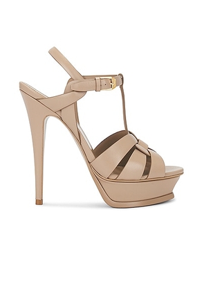 Saint Laurent Tribute Platform Sandal in Dark Beige - Beige. Size 38.5 (also in 36, 39, 39.5, 40, 41).