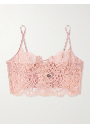 Kiki de Montparnasse - Camille Stretch-silk Satin-trimmed Organic Cotton-blend Lace Underwired Bra - Pink - x small,small,medium,large,x large