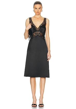 Saint Laurent Satin Lace Dress in Noir - Black. Size 40 (also in 42).