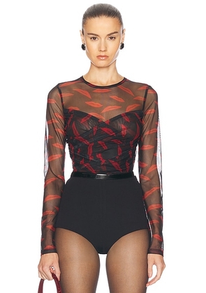 SIMONMILLER Kinny Mesh Top in Lip Print - Black. Size XS (also in S).