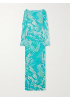 PUCCI - Ruffled Printed Tulle Maxi Dress - Blue - IT38,IT40,IT42,IT44,IT46,IT48